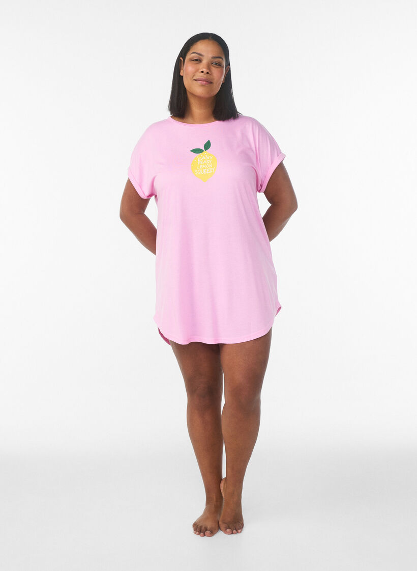 Kurz&auml;rmliges Nachthemd mit Textdruck, Pink, Model image number 1