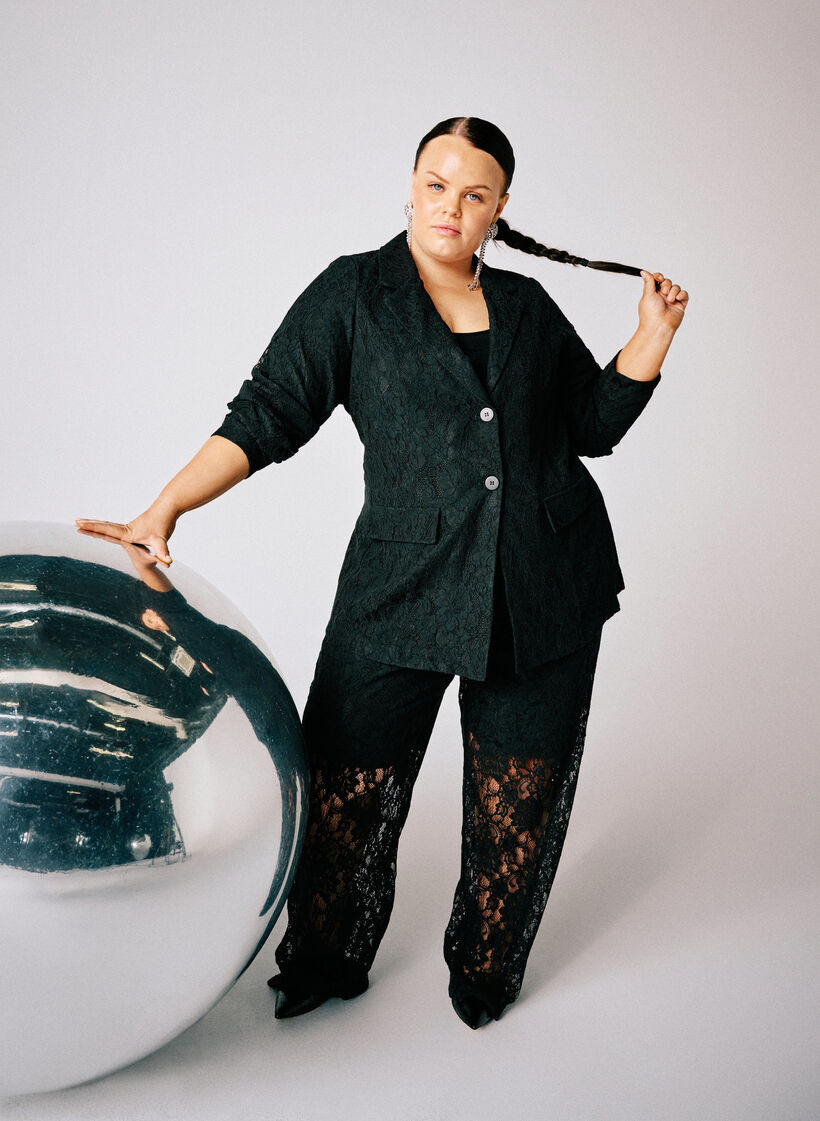 Spitzenblazer mit Knopfverschluss, Schwarz, Image image number 0