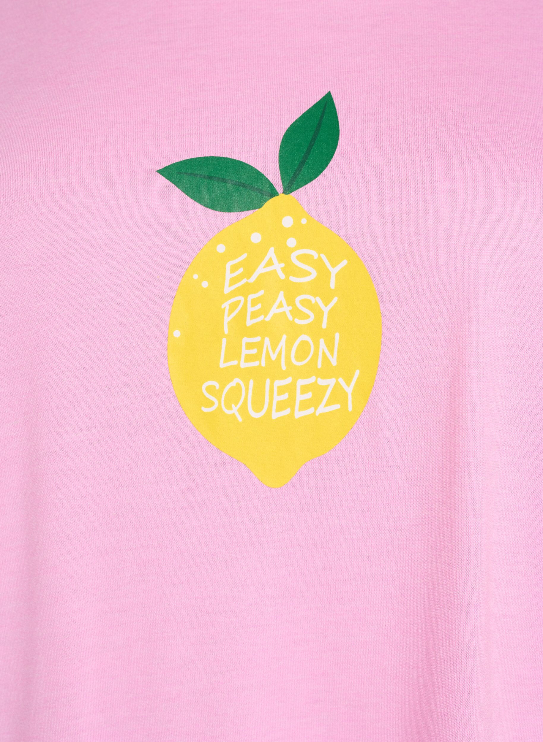 Zizzi Kurz&auml;rmliges Nachthemd mit Textdruck, Pink, Packshot image number 2