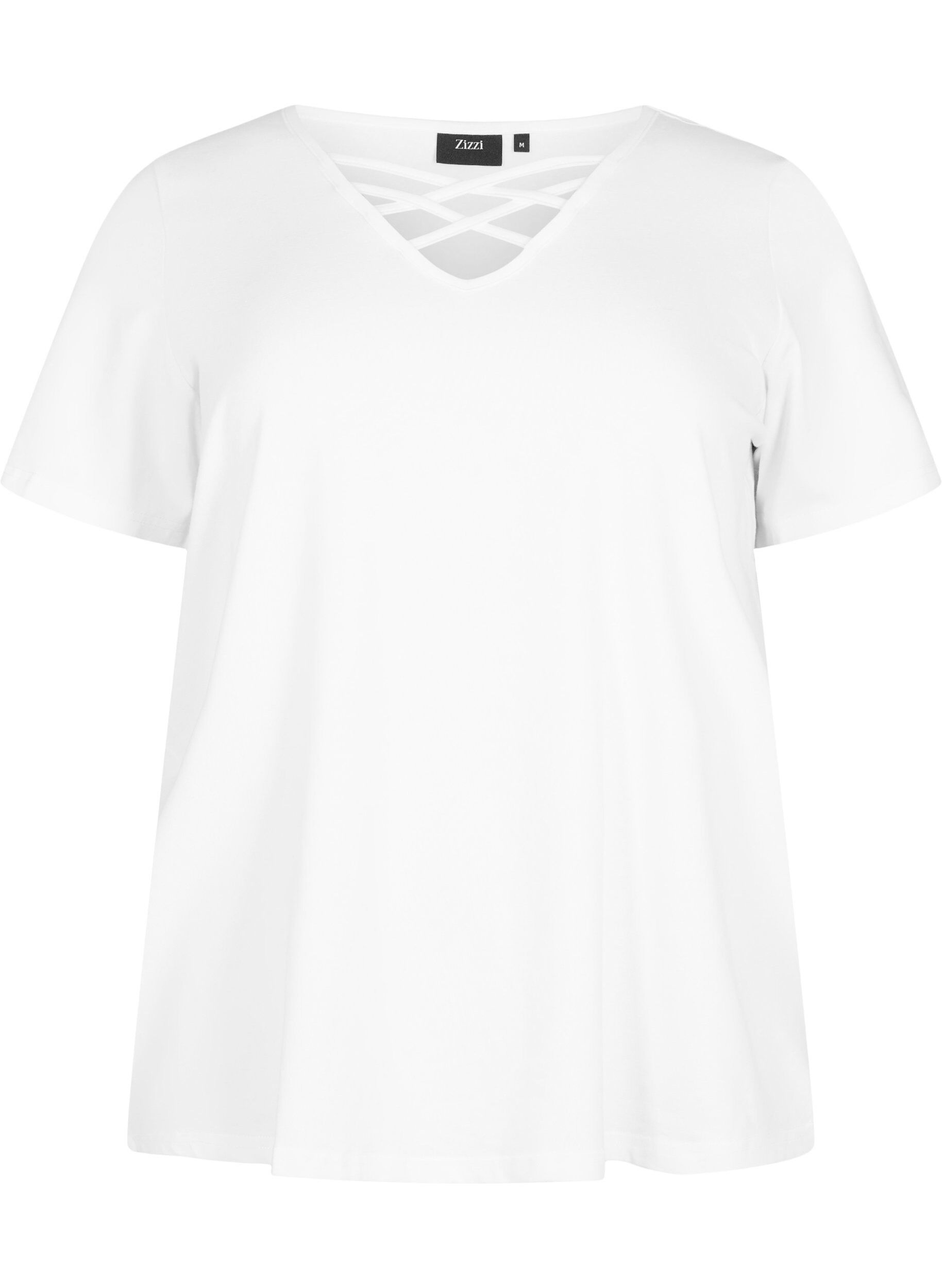 Zizzi T-Shirt mit V-Ausschnitt und Kreuzdetails, Warm Off-white, Packshot image number 0