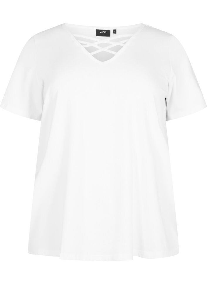 T-Shirt mit V-Ausschnitt und Kreuzdetails, Warm Off-white, Packshot image number 0