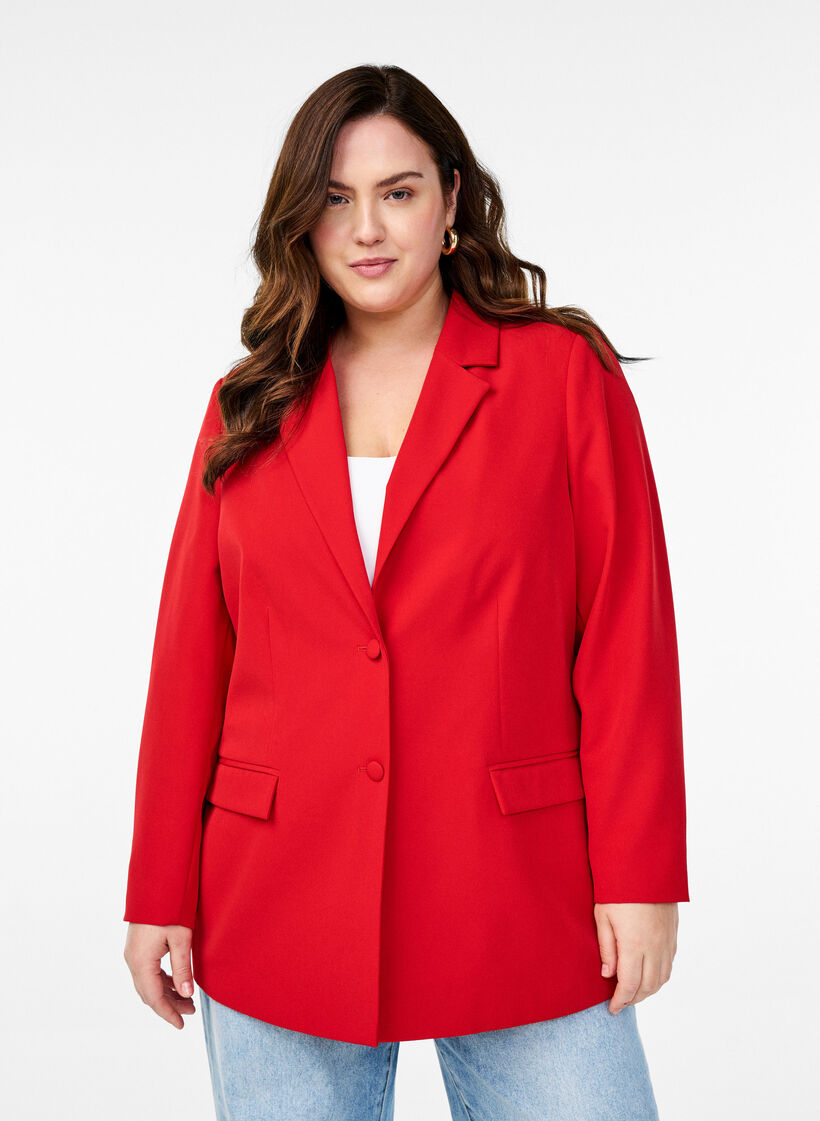 Klassischer Blazer mit Knopfverschluss, Rot, Model image number 0