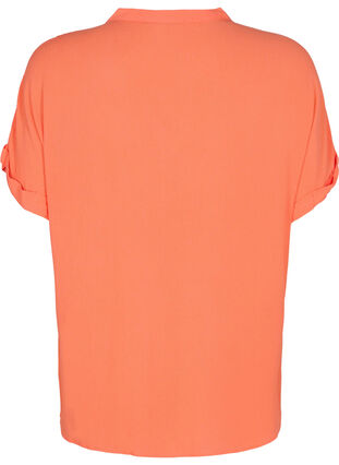 Kurzärmeliges Viskose-Shirt mit V-Ausschnitt, Living Coral, Packshot image number 1