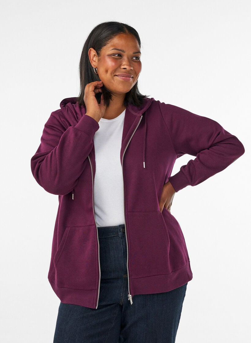 Kapuzensweatshirt mit Rei&szlig;verschluss und Taschen, Lila, Model image number 0