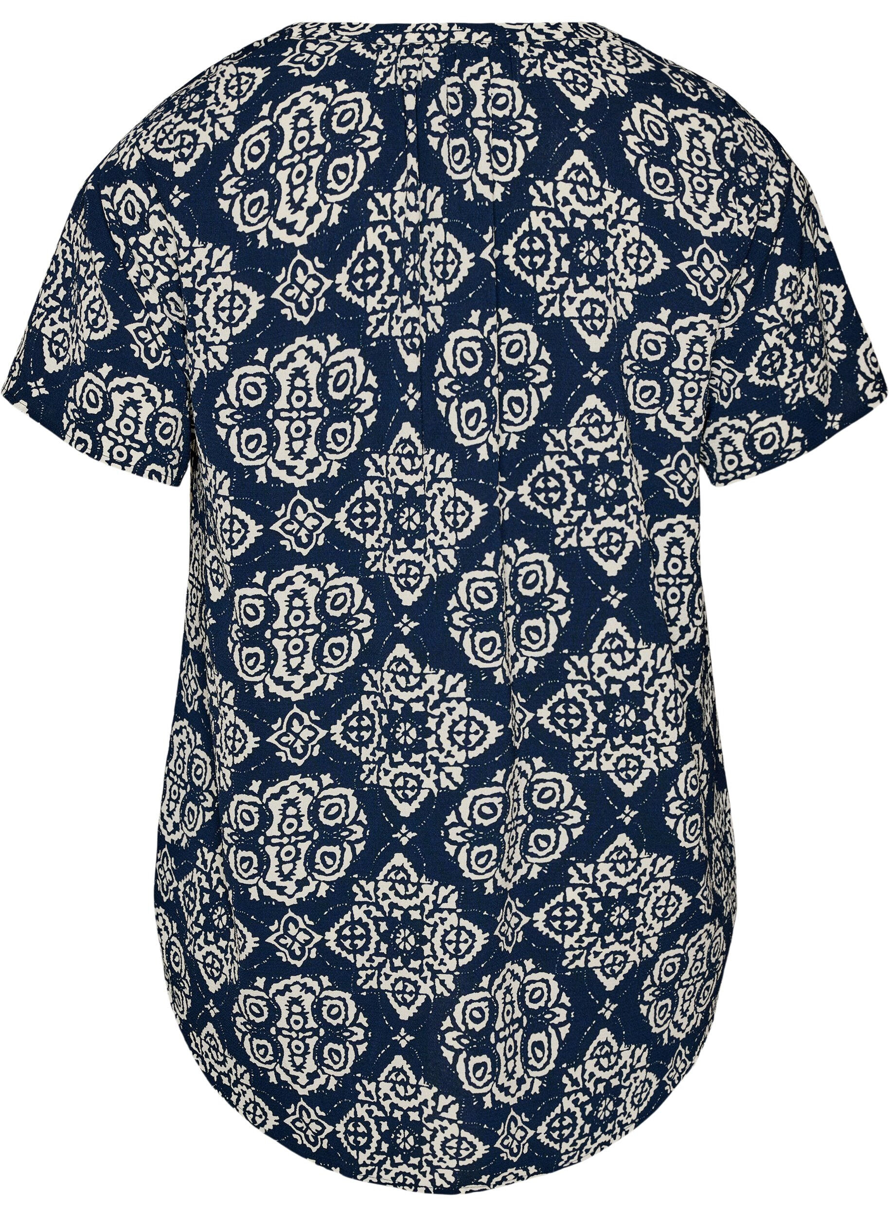 Zizzi Bluse mit kurzen &Auml;rmeln und V-Ausschnitt, Blau, Packshot image number 1