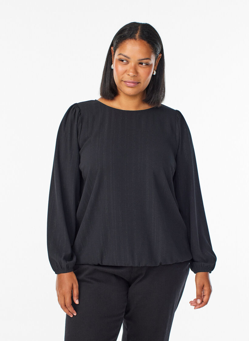 Bluse mit Silberglitzer, Schwarz, Model image number 0