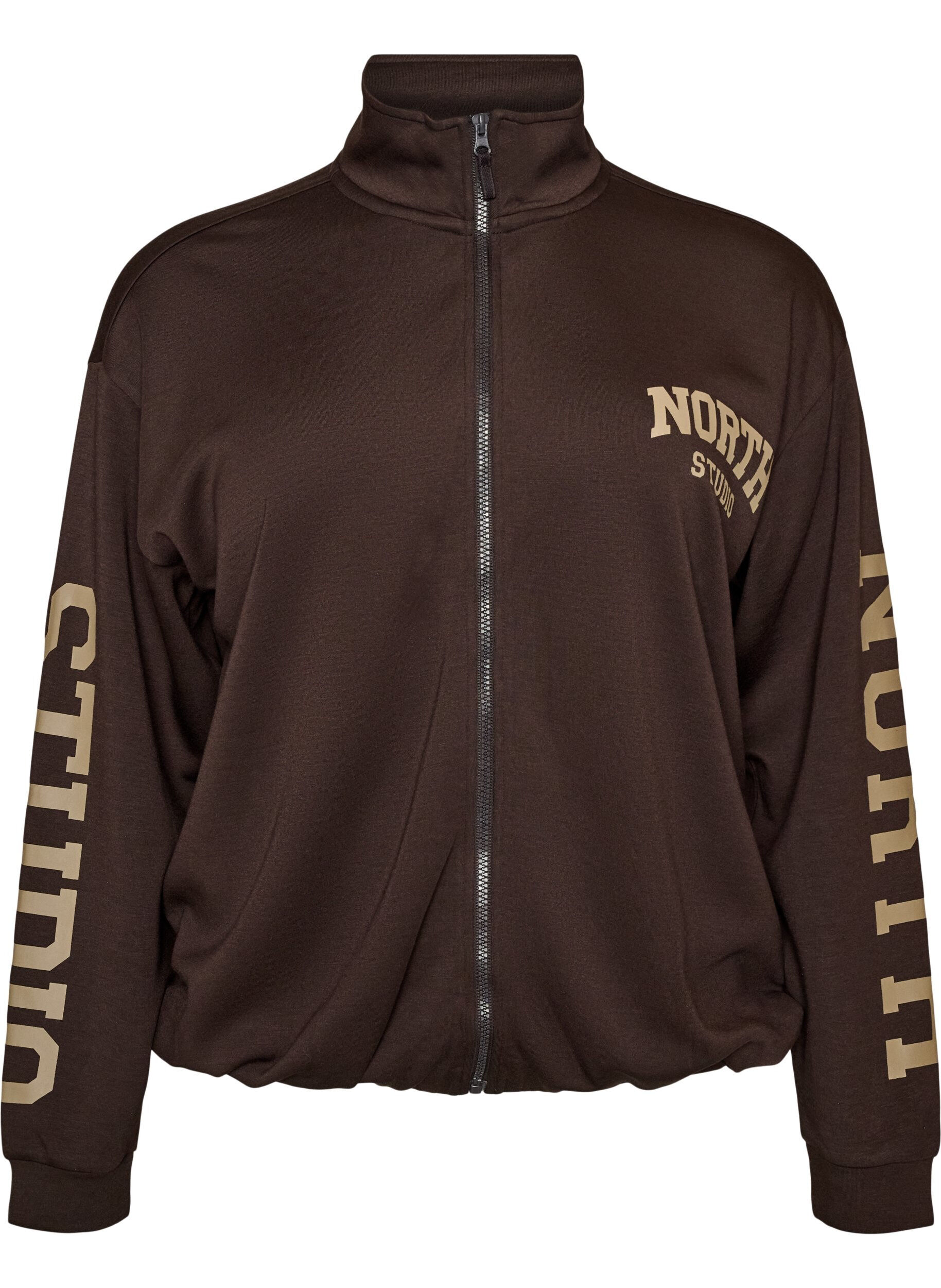 ZizziSporty Bomber-Cardigan mit Rei&szlig;verschluss und hohem Kragen, Braun, Packshot image number 0