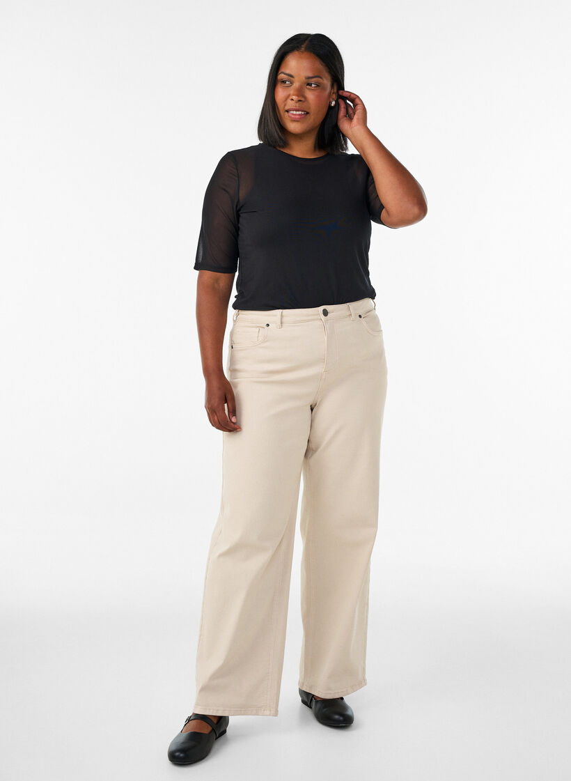 Top aus Mesh mit kurzen &Auml;rmeln und Rundhalsausschnitt, Schwarz, Model image number 1
