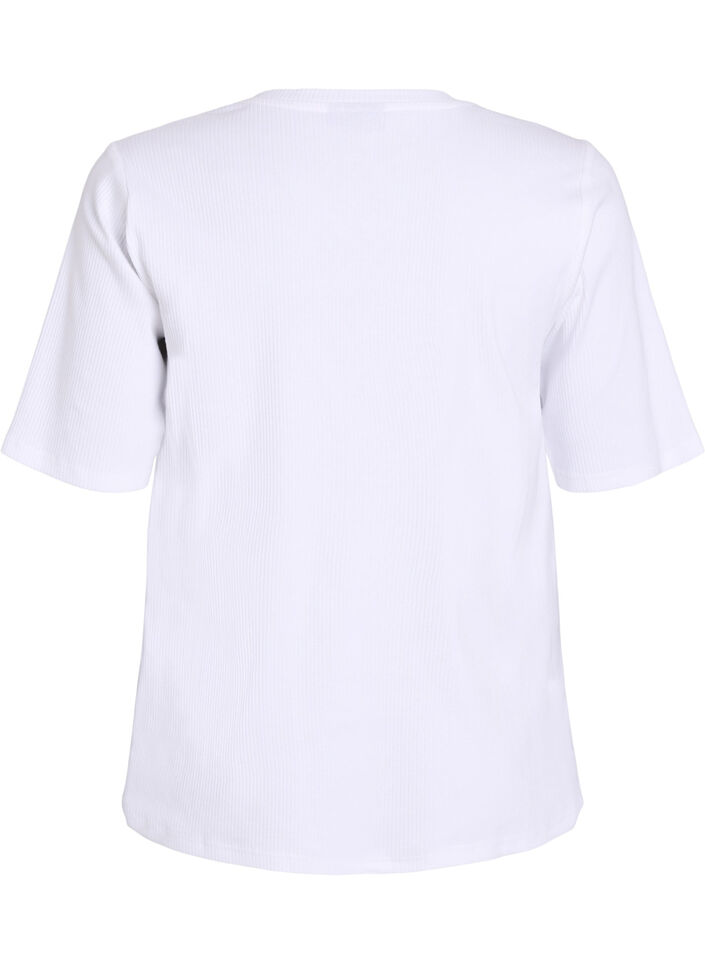 Bluse aus geripptem Jersey mit kurzen &Auml;rmeln, Wei&szlig;, Packshot image number 1