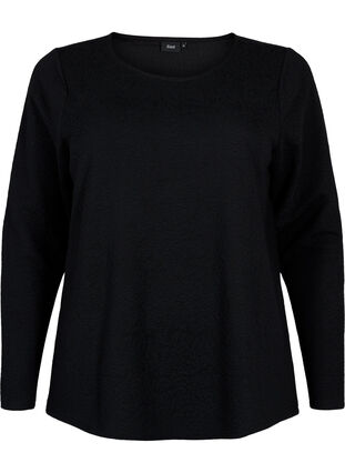 Langärmelige Bluse mit Textur, Black, Packshot image number 0