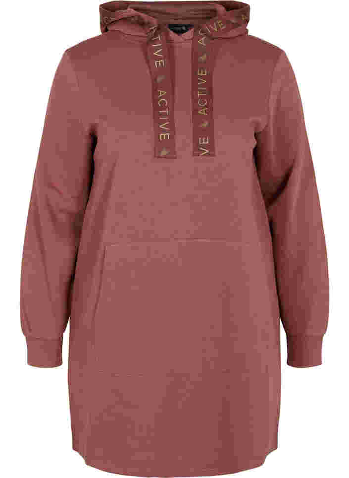 Langes Sweatshirt mit Kapuze und sportlichen Details, Mahogany, Packshot image number 0