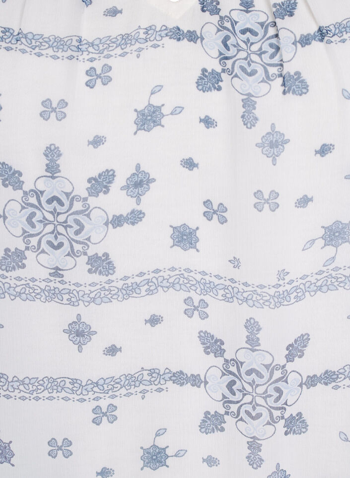 Gemusterte Bluse mit Rüschendetail und kurzen Ärmeln, Weiß, Packshot image number 2