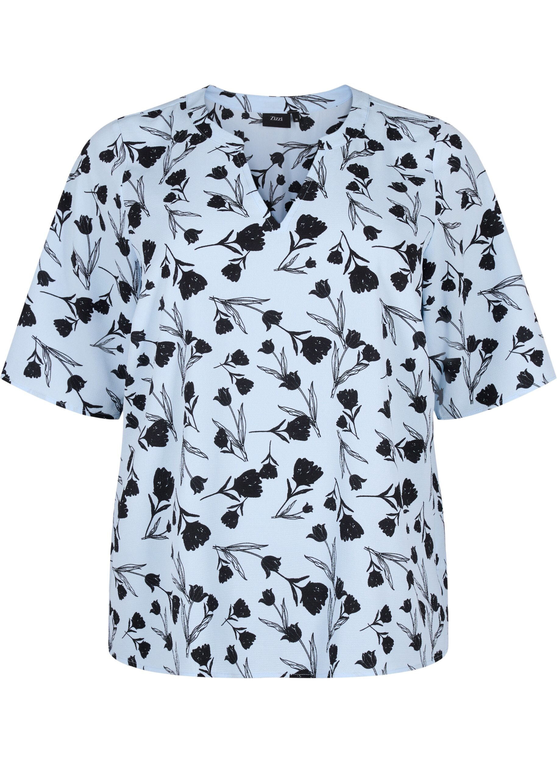 Zizzi Bluse mit V-Ausschnitt und Blumendruck, Cashmere Blue Flower, Packshot image number 0