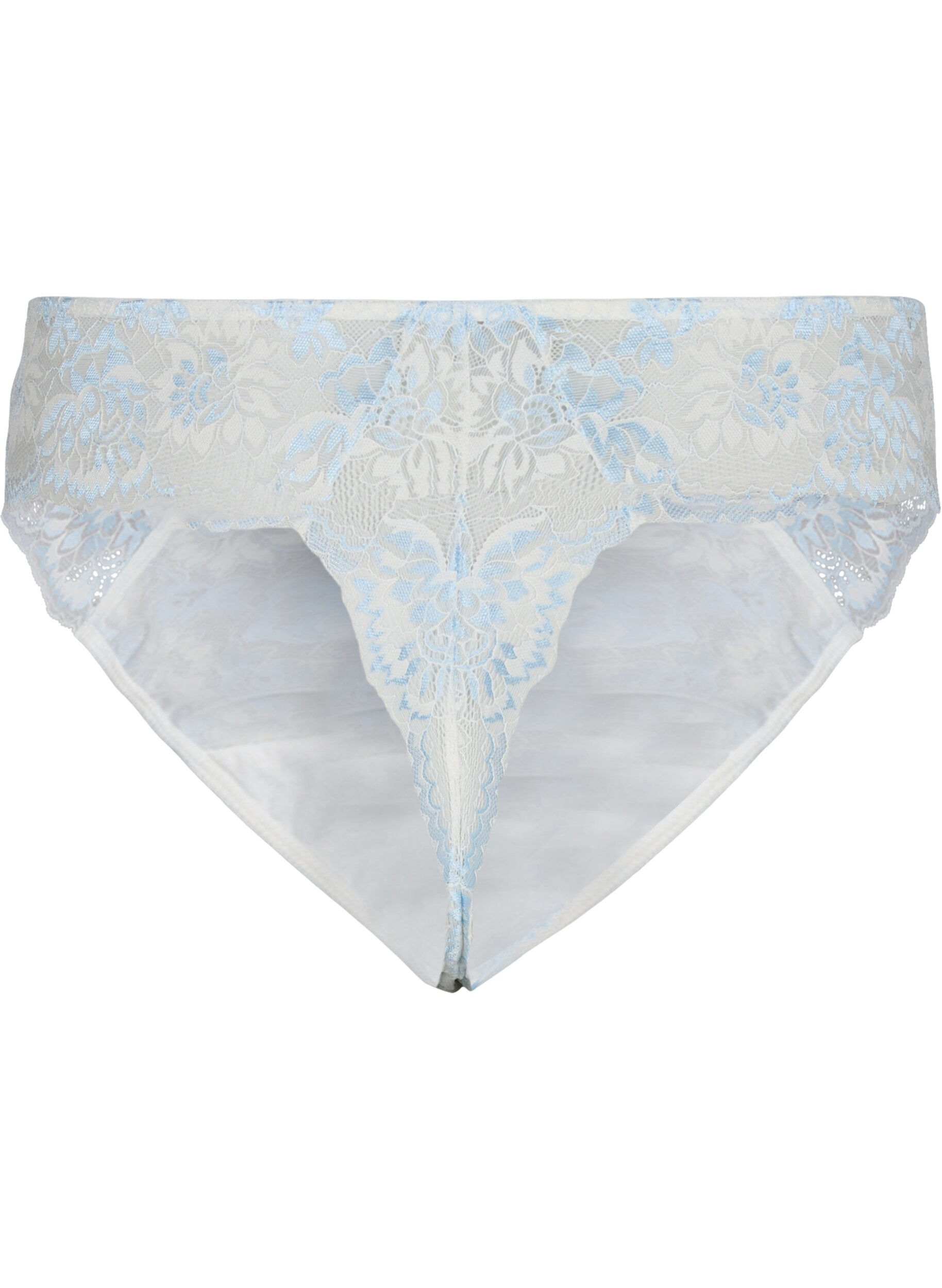 Zizzi G-String mit Spitze und regul&auml;rer Taille, Tofu w. blue, Packshot image number 1