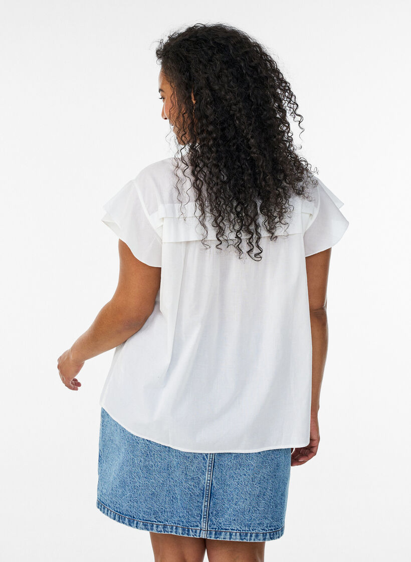 &Auml;rmellose Hemdbluse in A-Linie aus Baumwolle, Wei&szlig;, Model image number 2