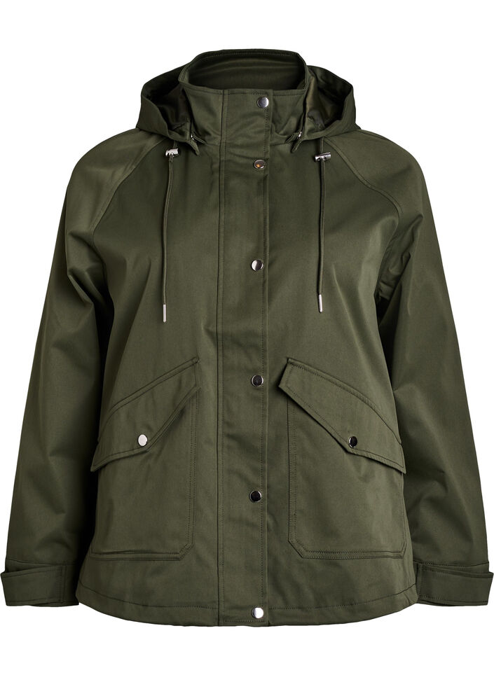 Kurze Fr&uuml;hlingsjacke mit abnehmbarer Kapuze, Gr&uuml;n, Packshot image number 0