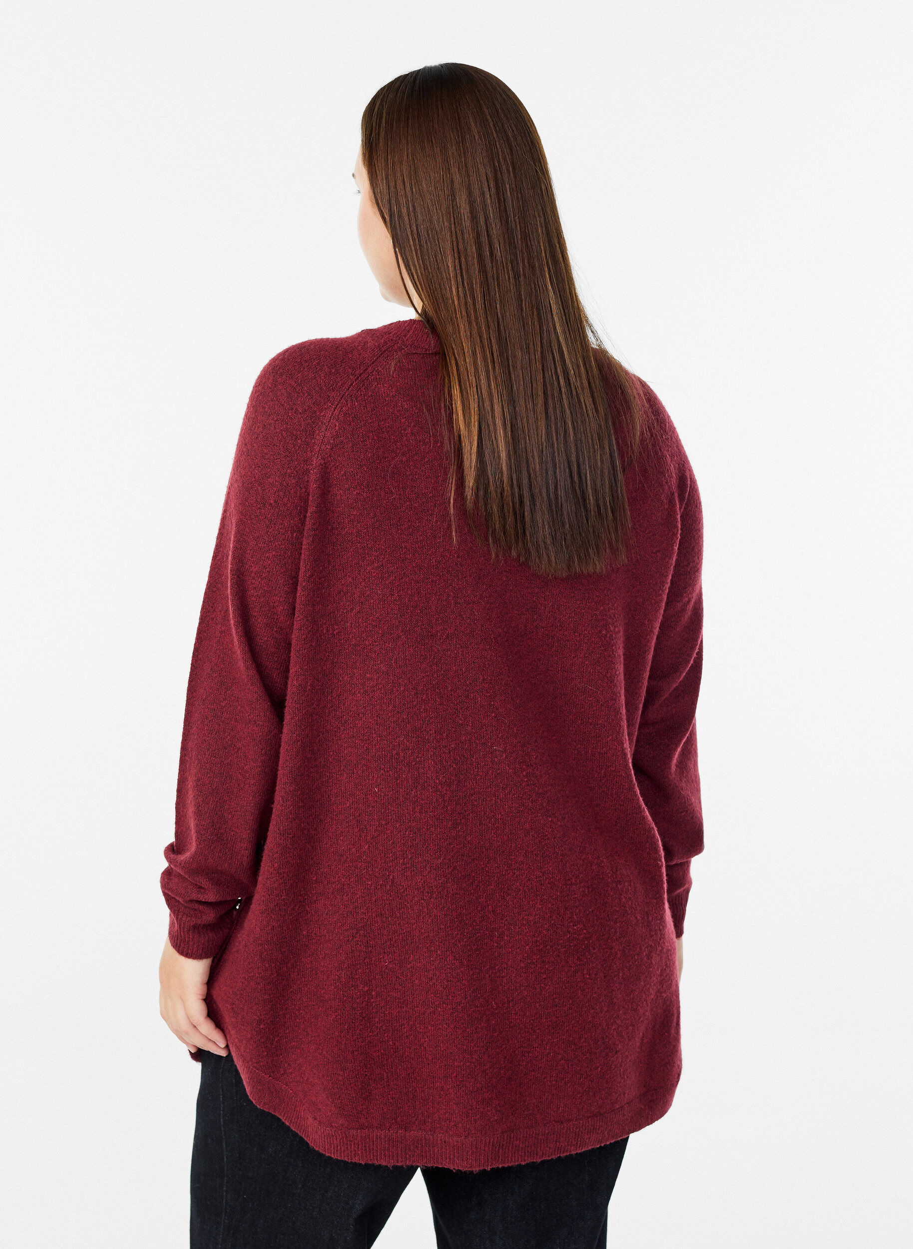 Zizzi Lange Strickbluse mit Kugelkn&ouml;pfen, Dunkles Bordeaux, Model image number 2