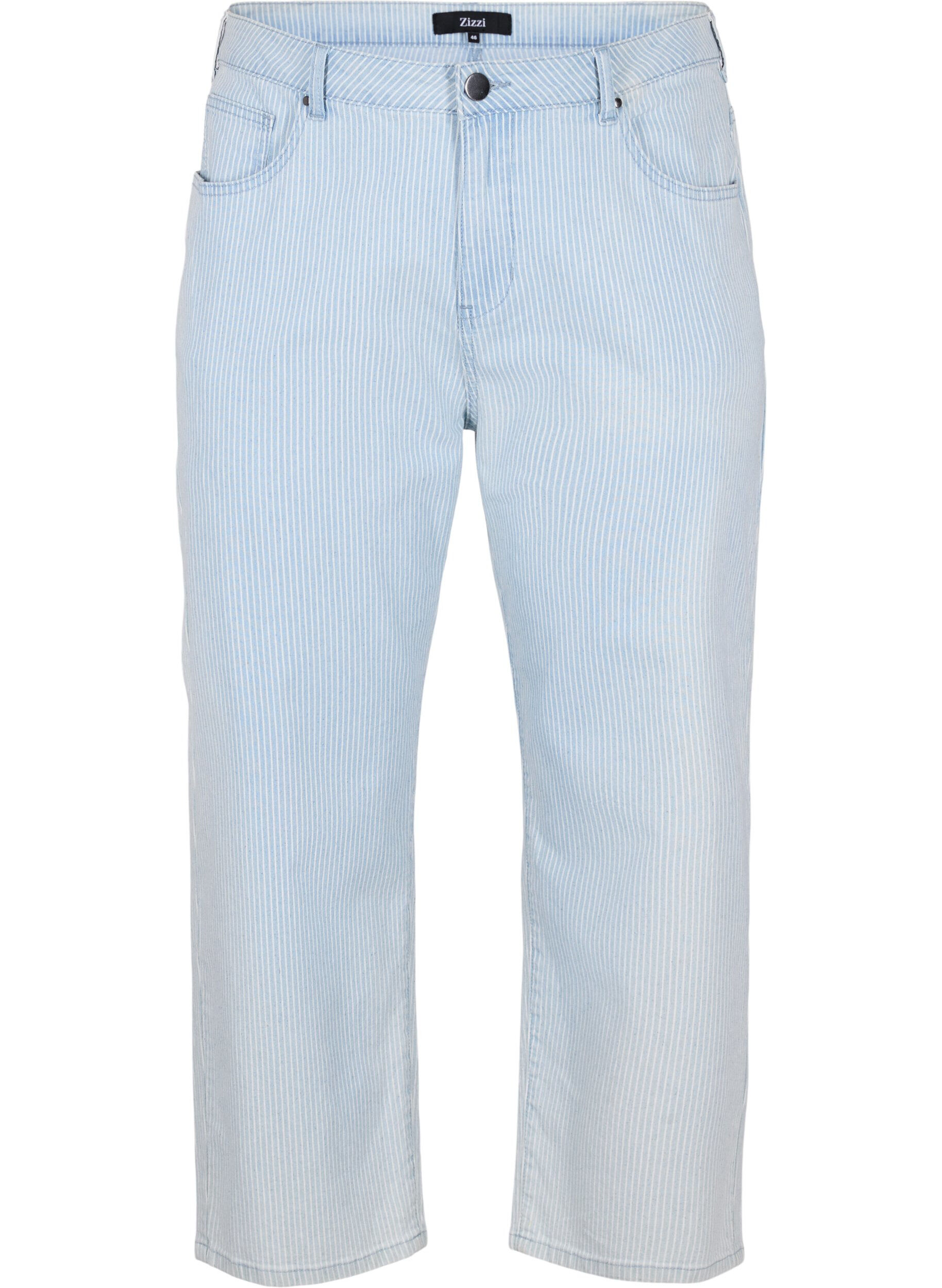 Zizzi Straight Jeans mit Kn&ouml;chell&auml;nge, Light Blue Stripe, Packshot image number 0