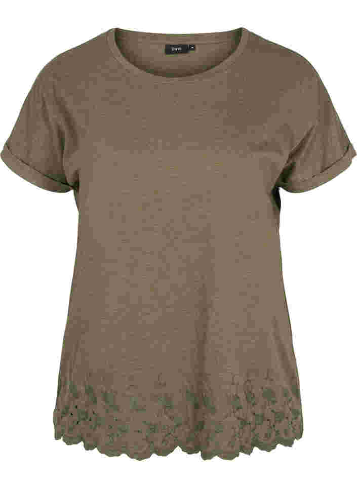 Kurzarm T-Shirt mit Lochstickerei, Ivy Green Mel., Packshot image number 0