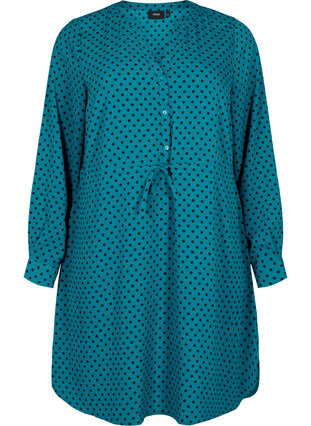 Bedrucktes Kleid mit Kordelzug in der Taille, Shaded Spruce Dot, Packshot image number 0