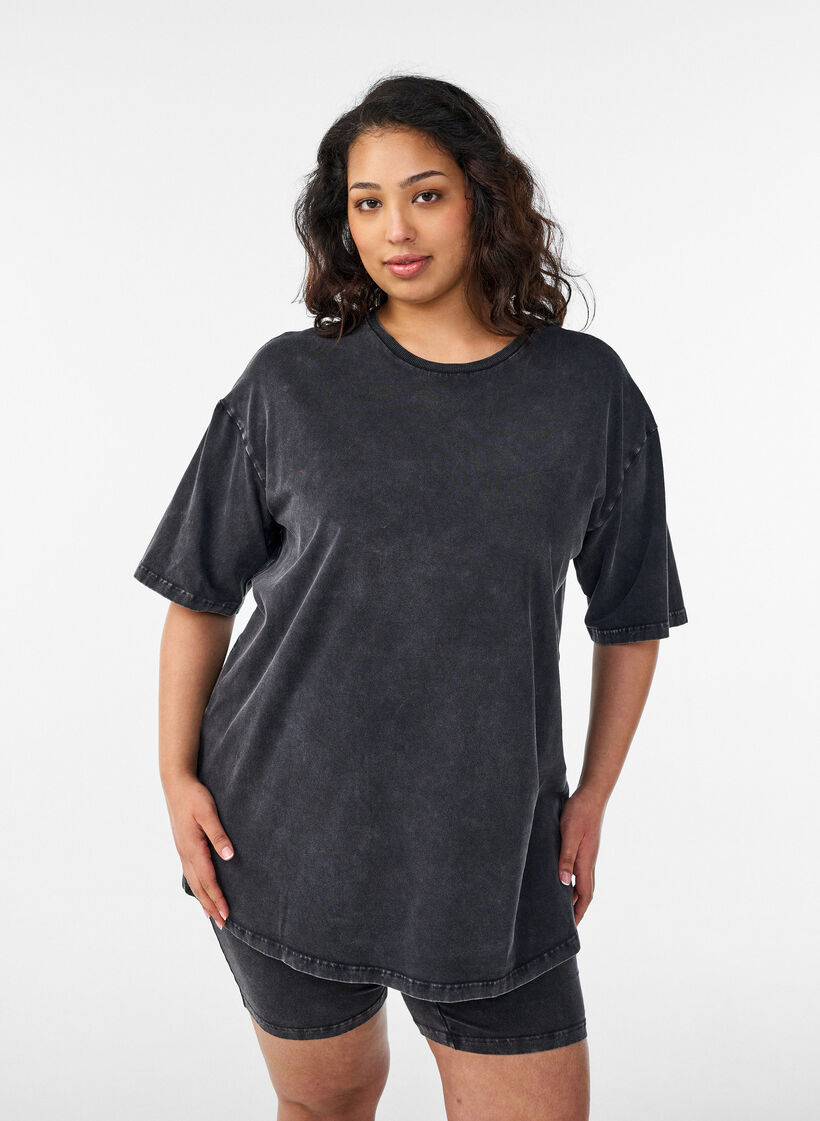 Sportliches T-Shirt aus Baumwolle mit Washed-Effekt, Schwarz, Model image number 0