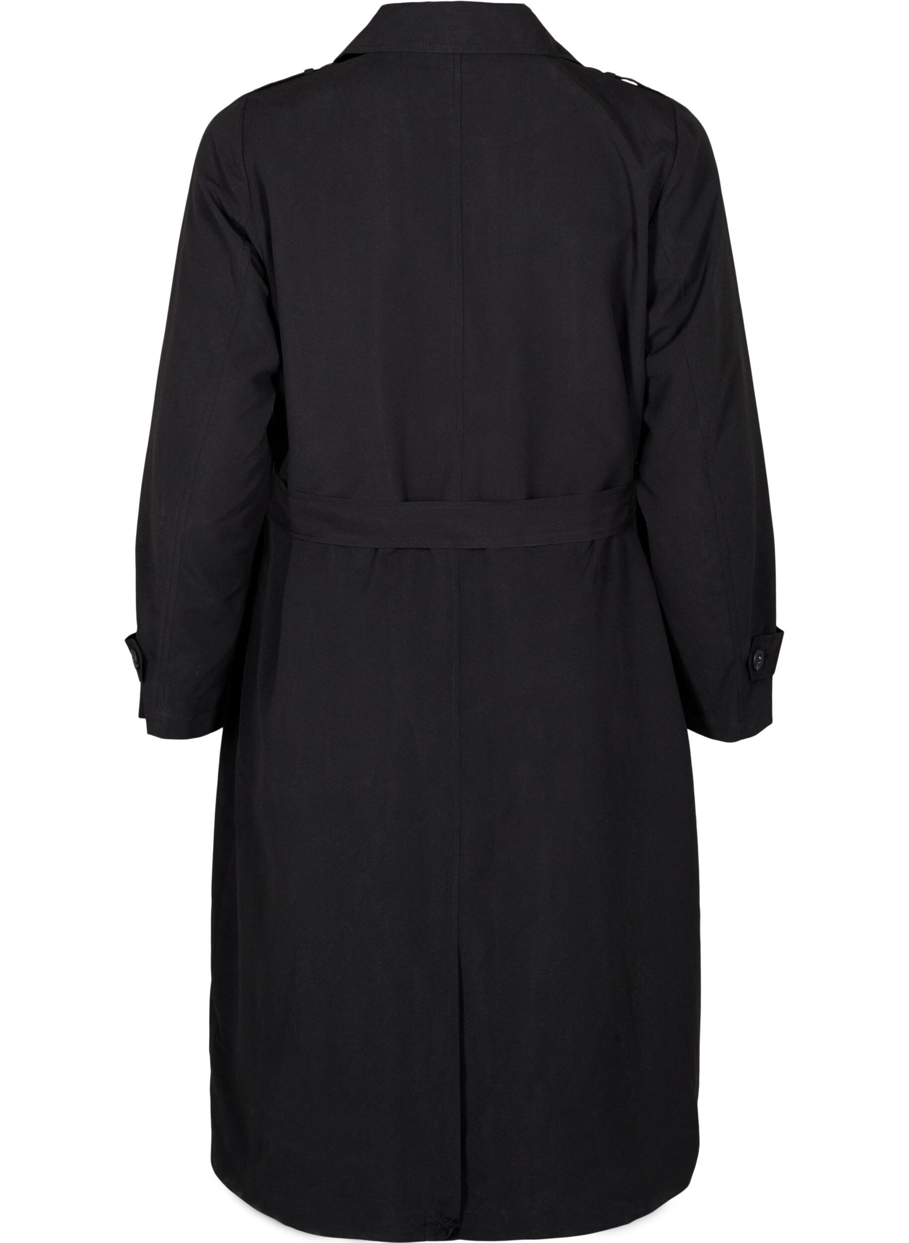Zizzi Langer Trenchcoat mit G&uuml;rtel, Black, Packshot image number 1