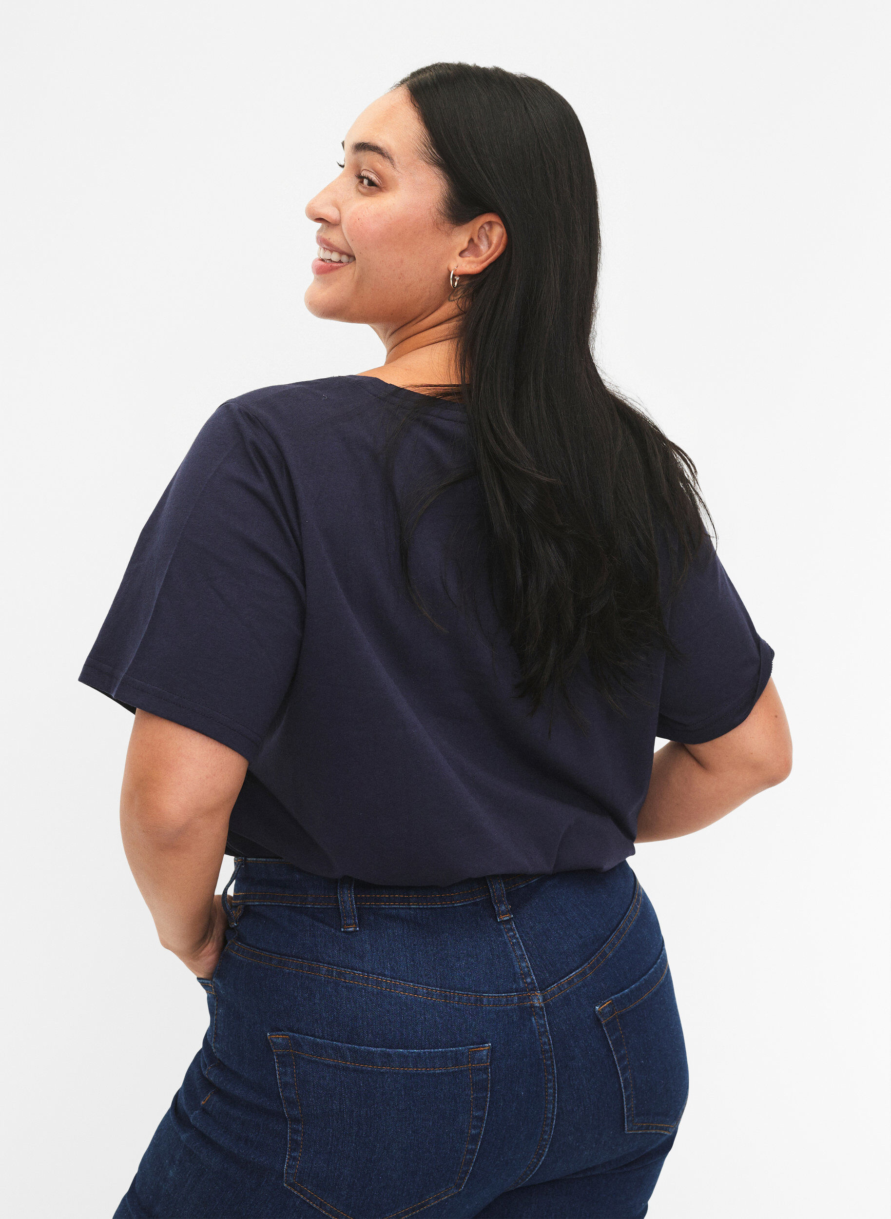 Zizzi FLASH - T-Shirt mit Motiv, Navy Blazer, Model image number 1