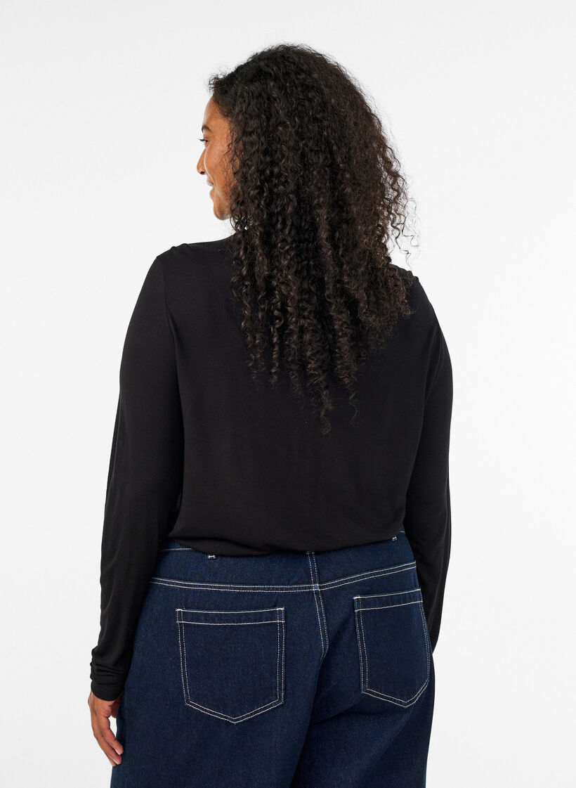 Hochgeschlossene Bluse aus Viskose-Jersey, Schwarz, Model image number 2