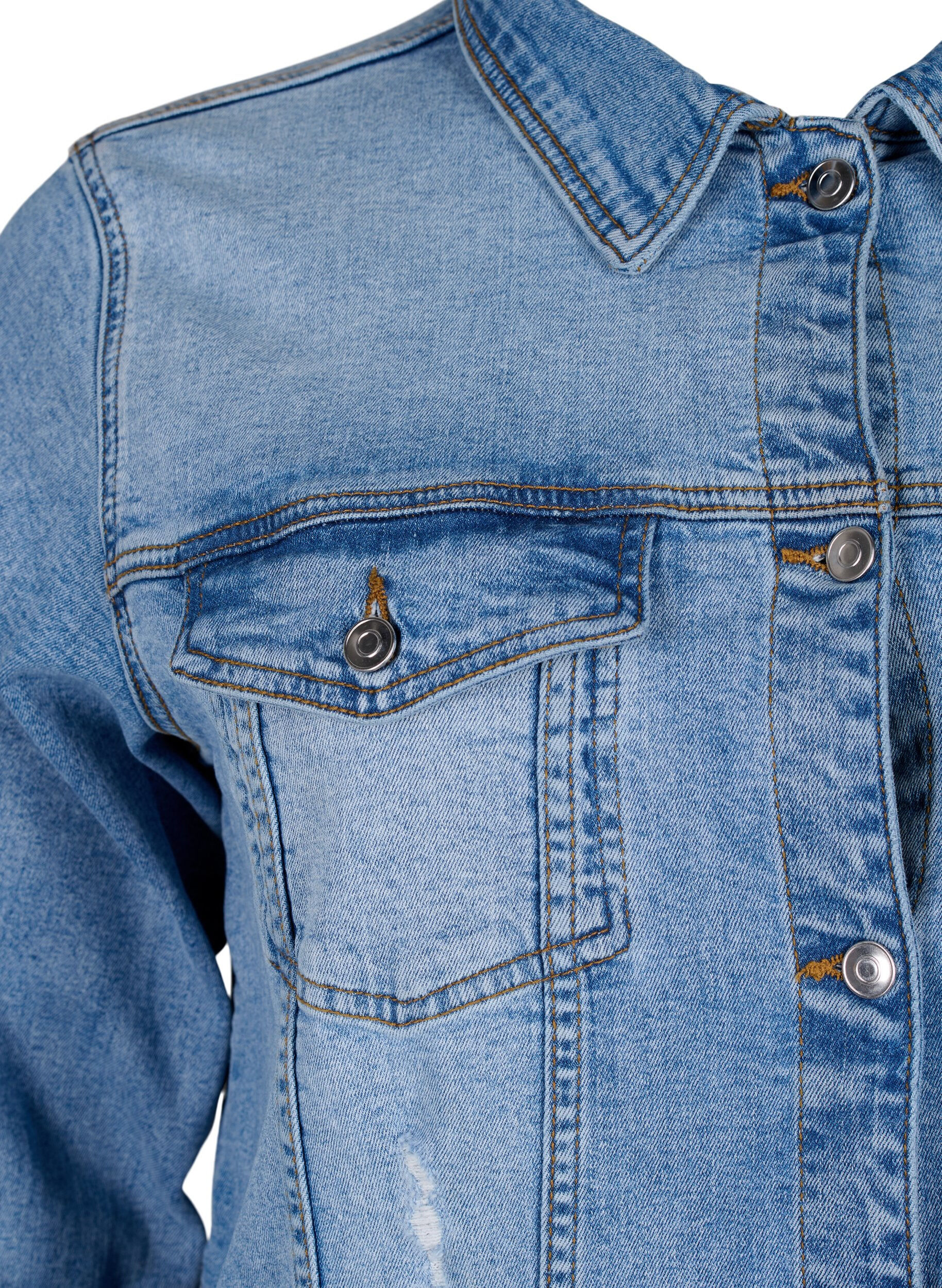 Zizzi Kurze Denim-Jacke aus Baumwolle, Light blue denim, Packshot image number 2