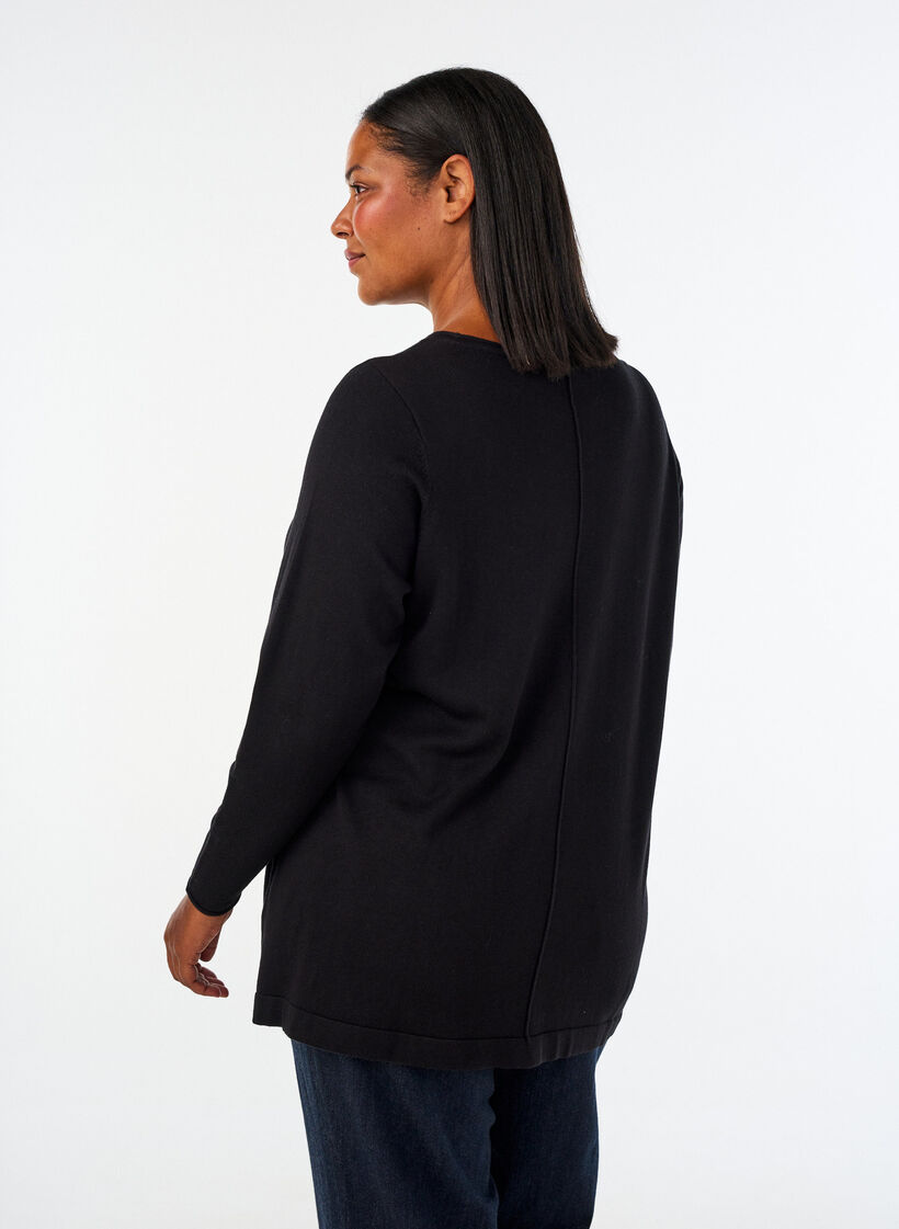 Gestrickte Bluse aus Baumwoll-Viskose-Mischung, Schwarz, Model image number 2