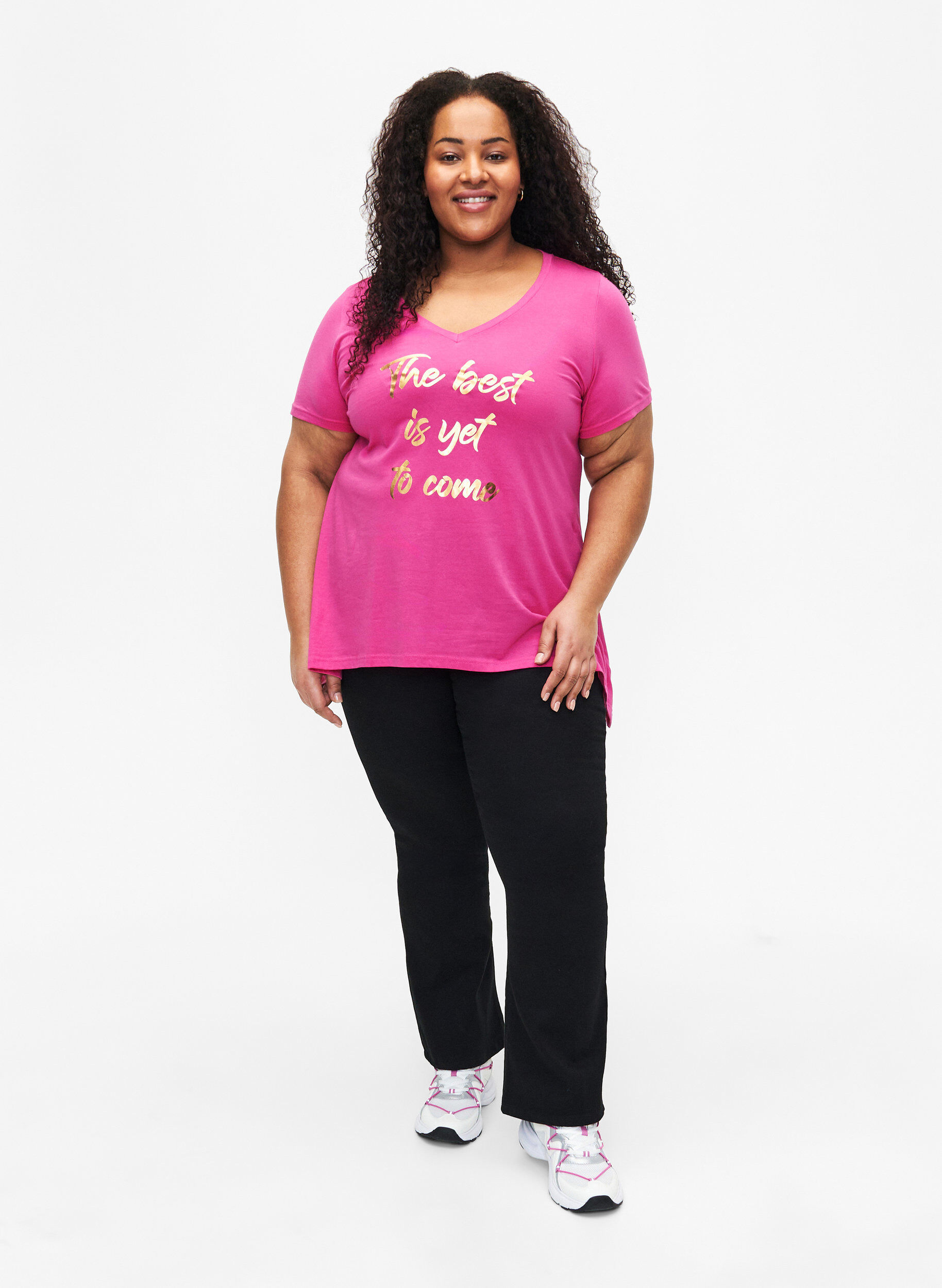 Zizzi Baumwoll-T-Shirt mit kurzen &Auml;rmeln, Raspberry S. Best, Model image number 2