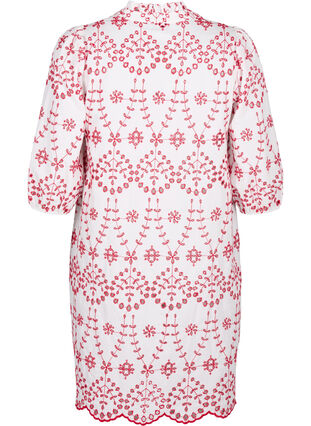 Kleid mit kontrastierender Lochstickerei, White w. Red, Packshot image number 1