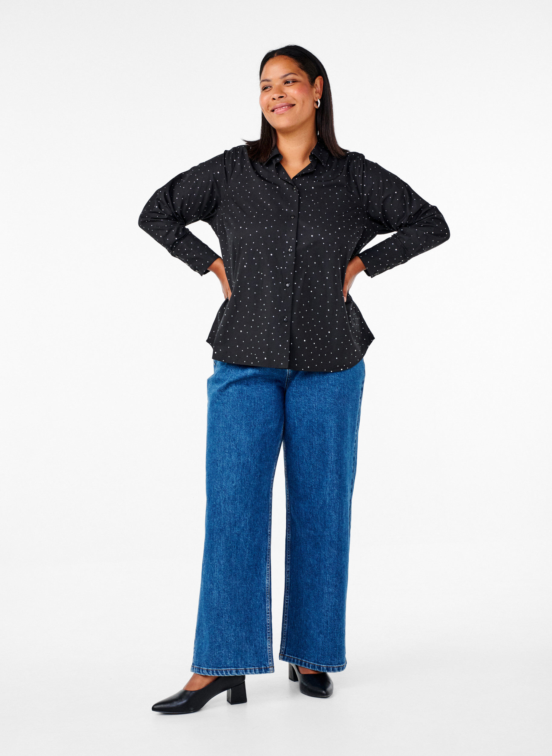 Zizzi Hemd mit Strass-Steinen, Black, Model image number 3