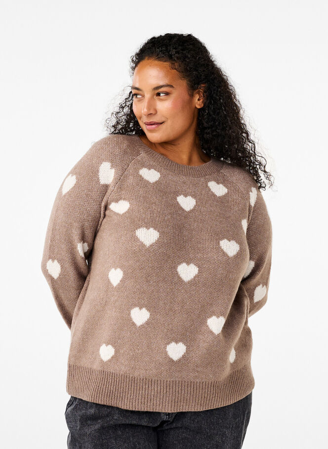 Strickpullover mit Herzen - Beige - Gr. 42-64 - Zizzi
