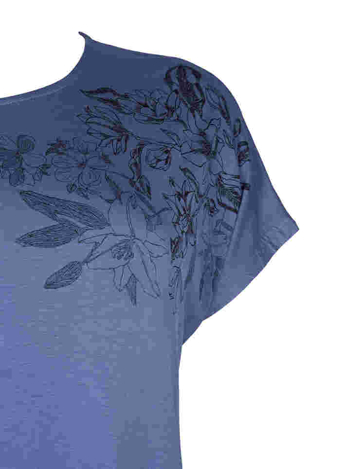 Kurzärmeliges Viskose-T-Shirt mit Blumendruck, Coastal Fjord Flower, Packshot image number 3