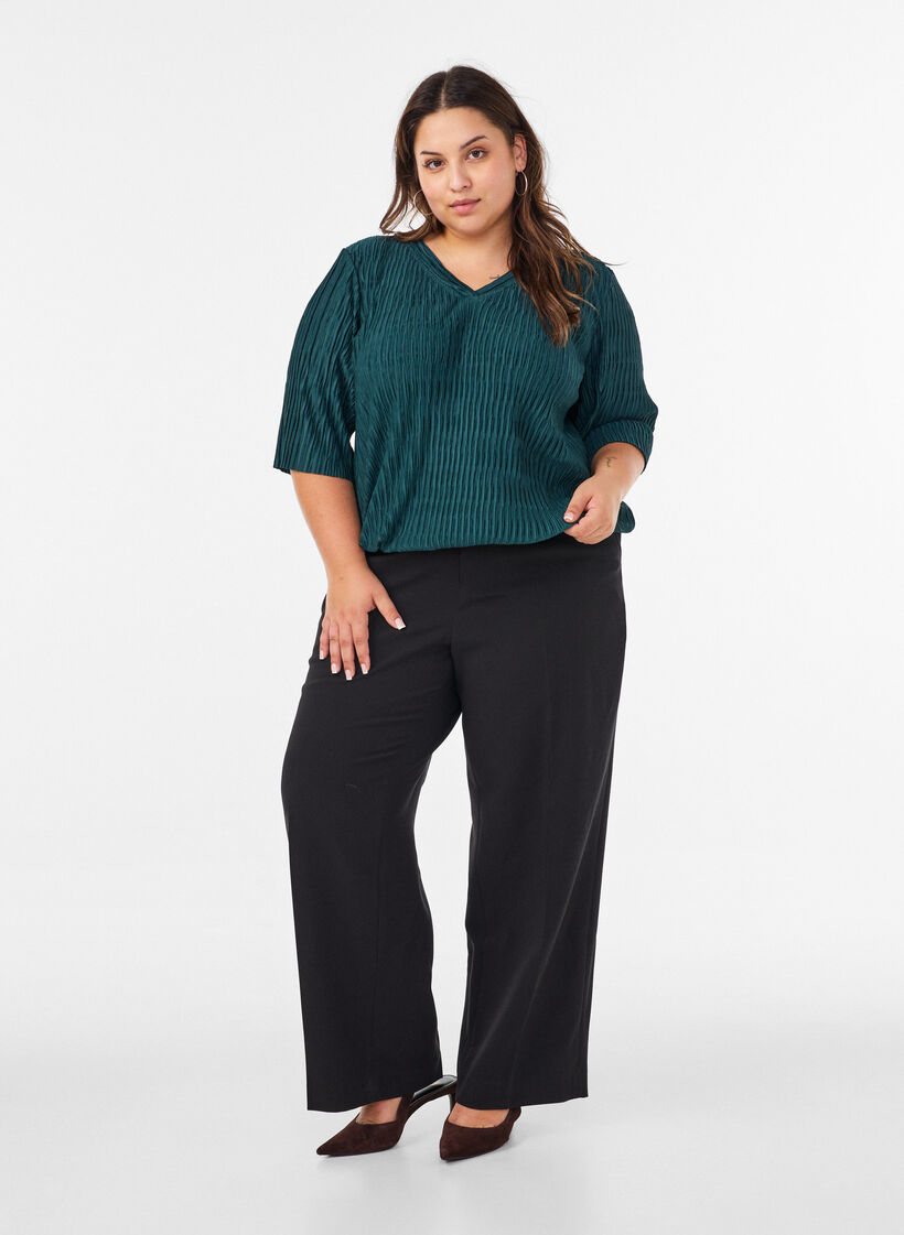 Bluse mit welliger Struktur und Ballonform, Gr&uuml;n, Model image number 1