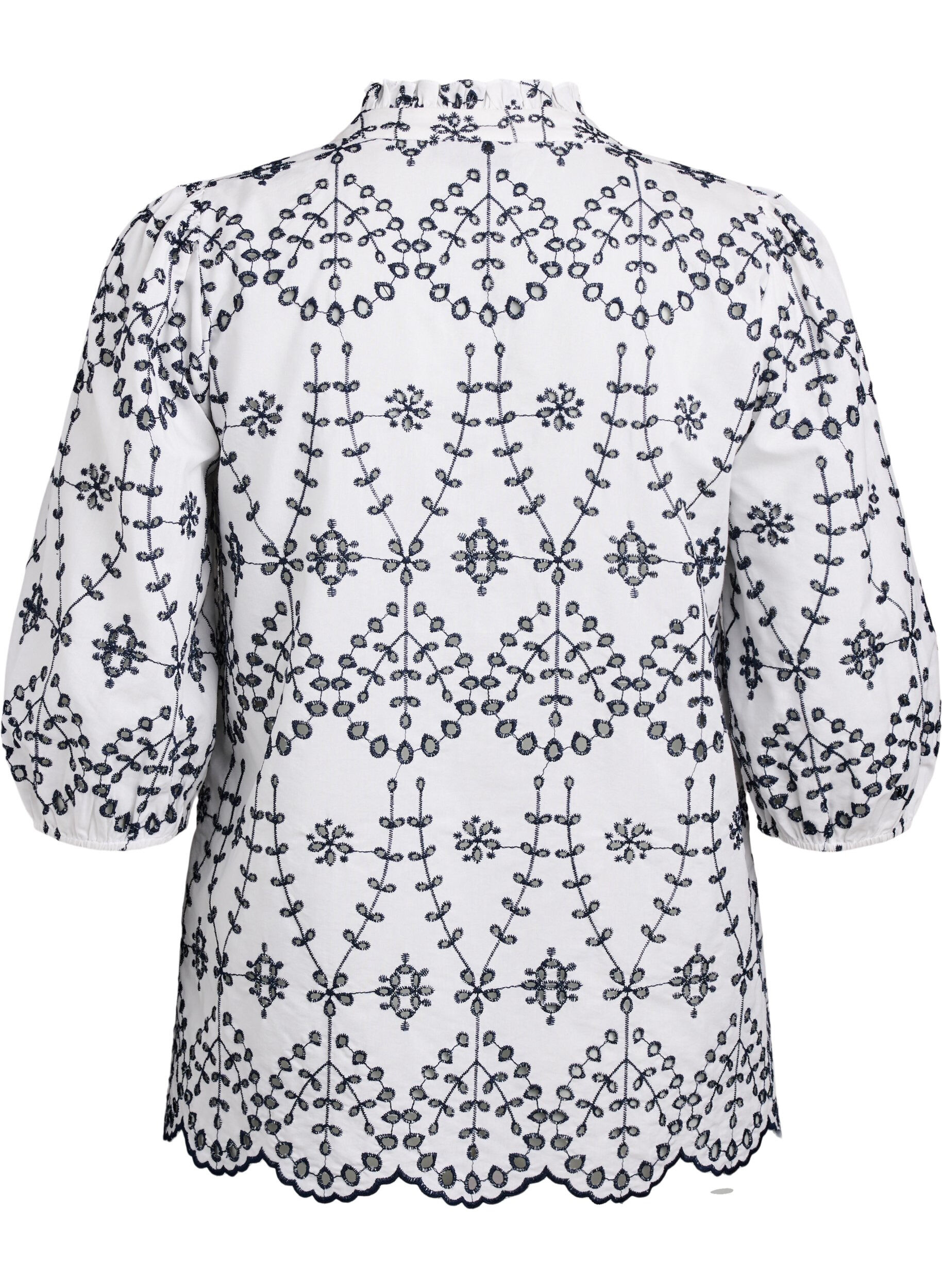 Zizzi Bluse mit 3/4-&Auml;rmeln und kontrastierender Broderie Anglaise, Wei&szlig;, Packshot image number 1