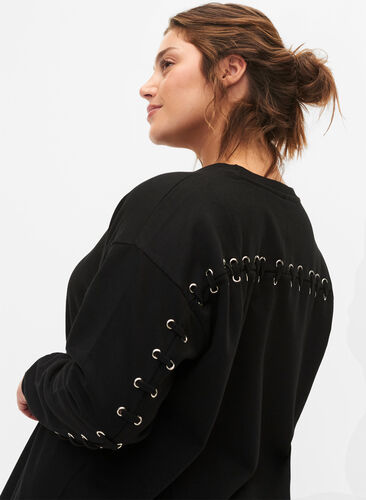 Sweater Tunika mit Kordel Details, Black, Model image number 2