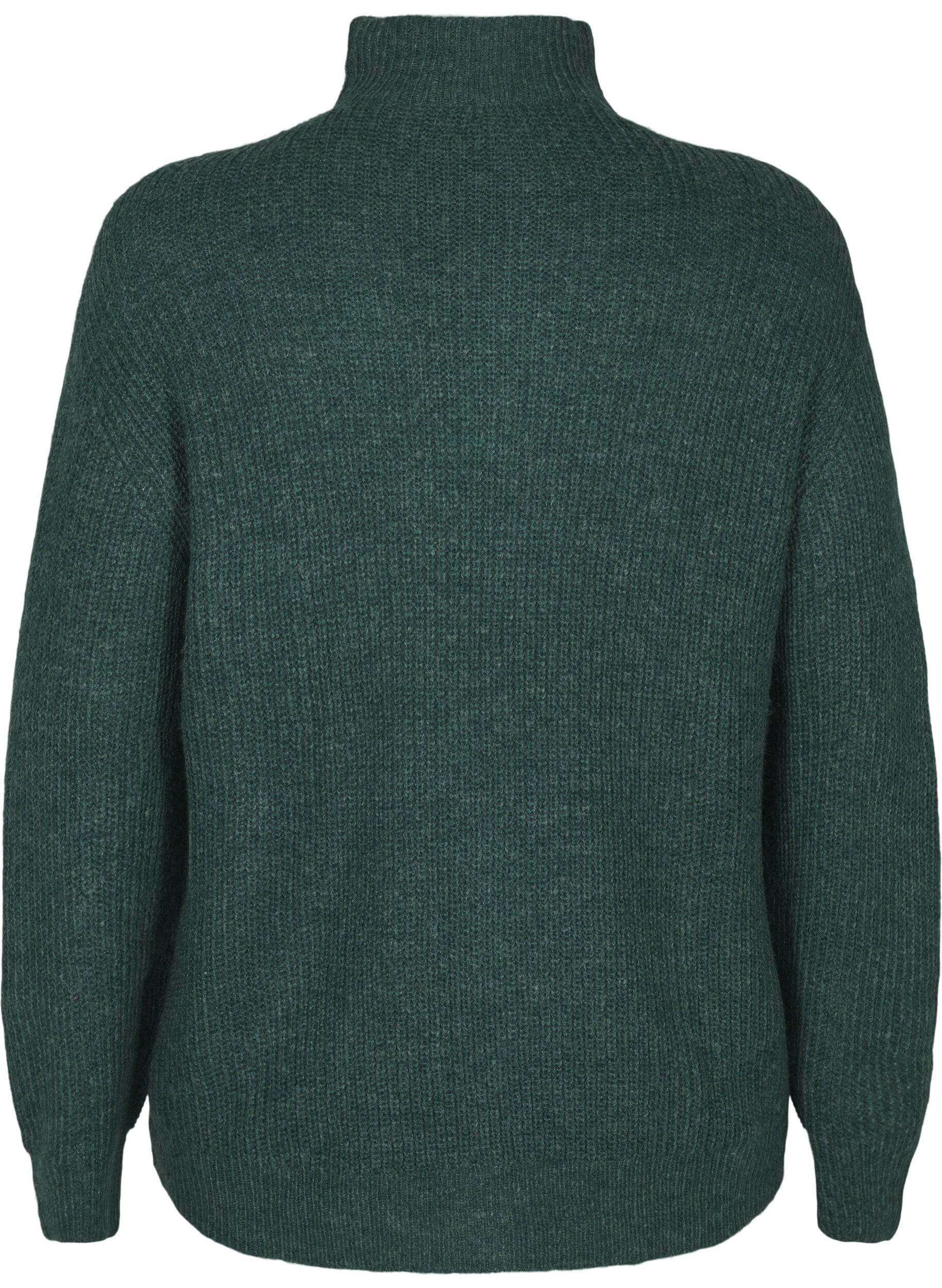 Zizzi FLASH &ndash; Strickpullover mit hohem Kragen und Rei&szlig;verschluss, Gr&uuml;n, Packshot image number 1