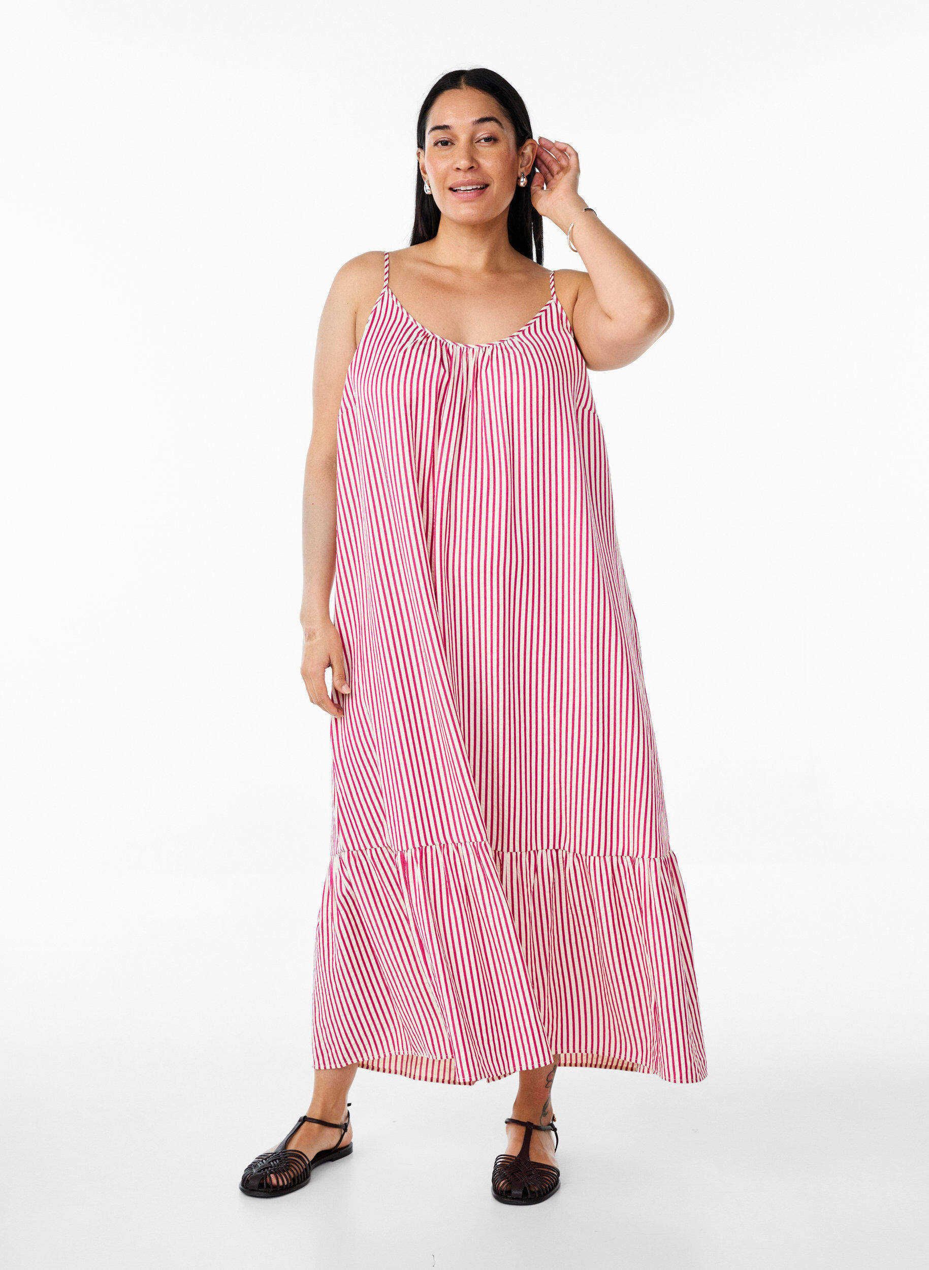 Zizzi Sommerkleid mit Streifen und A-Linie, Pink, Model image number 0