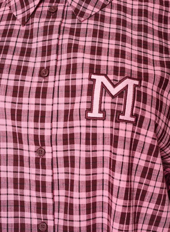 Langes kariertes Hemd mit 3/4-&Auml;rmeln, Pink, Packshot image number 2