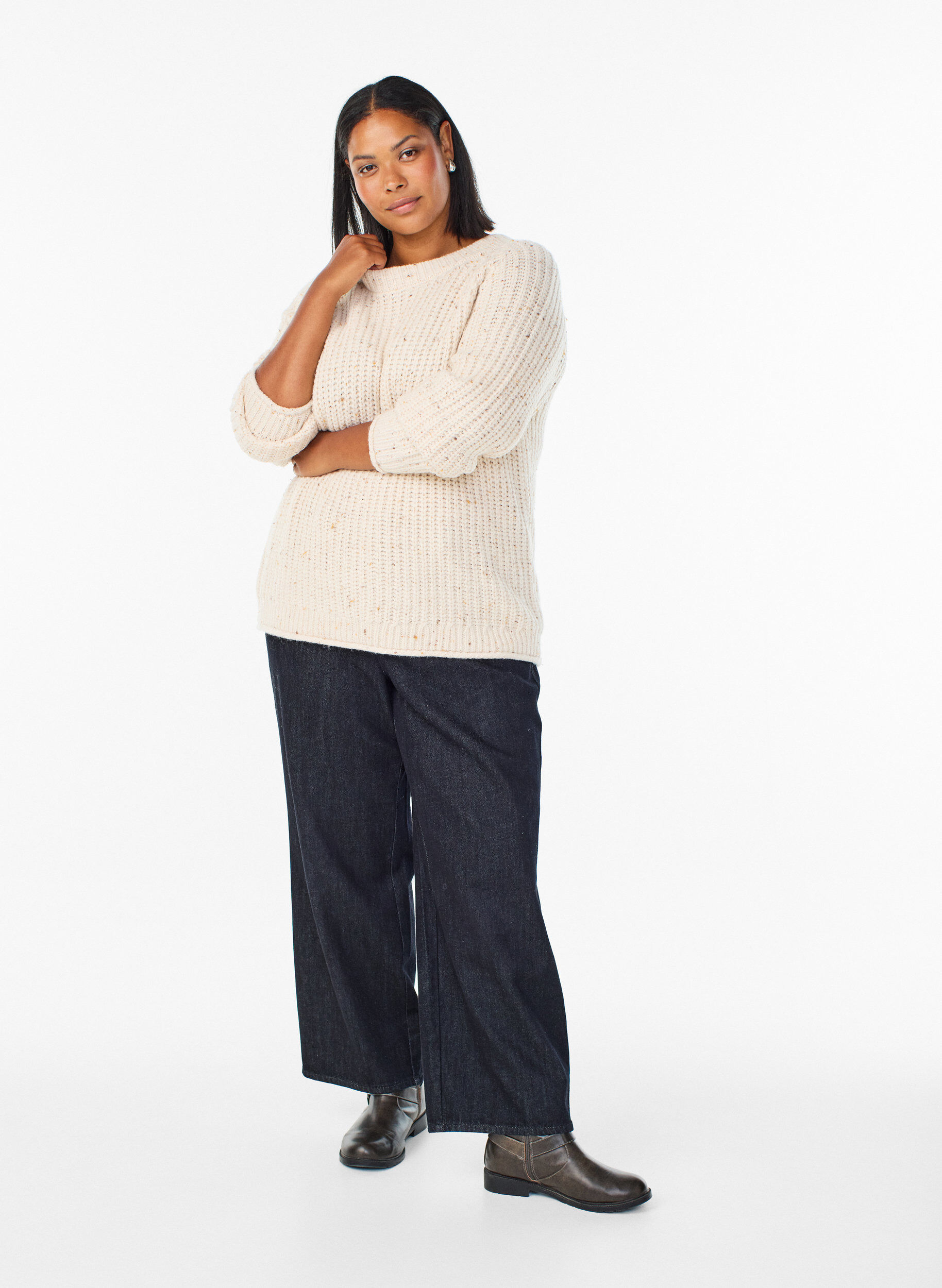 Zizzi Strickpullover mit Raglan&auml;rmeln, Beige, Model image number 1