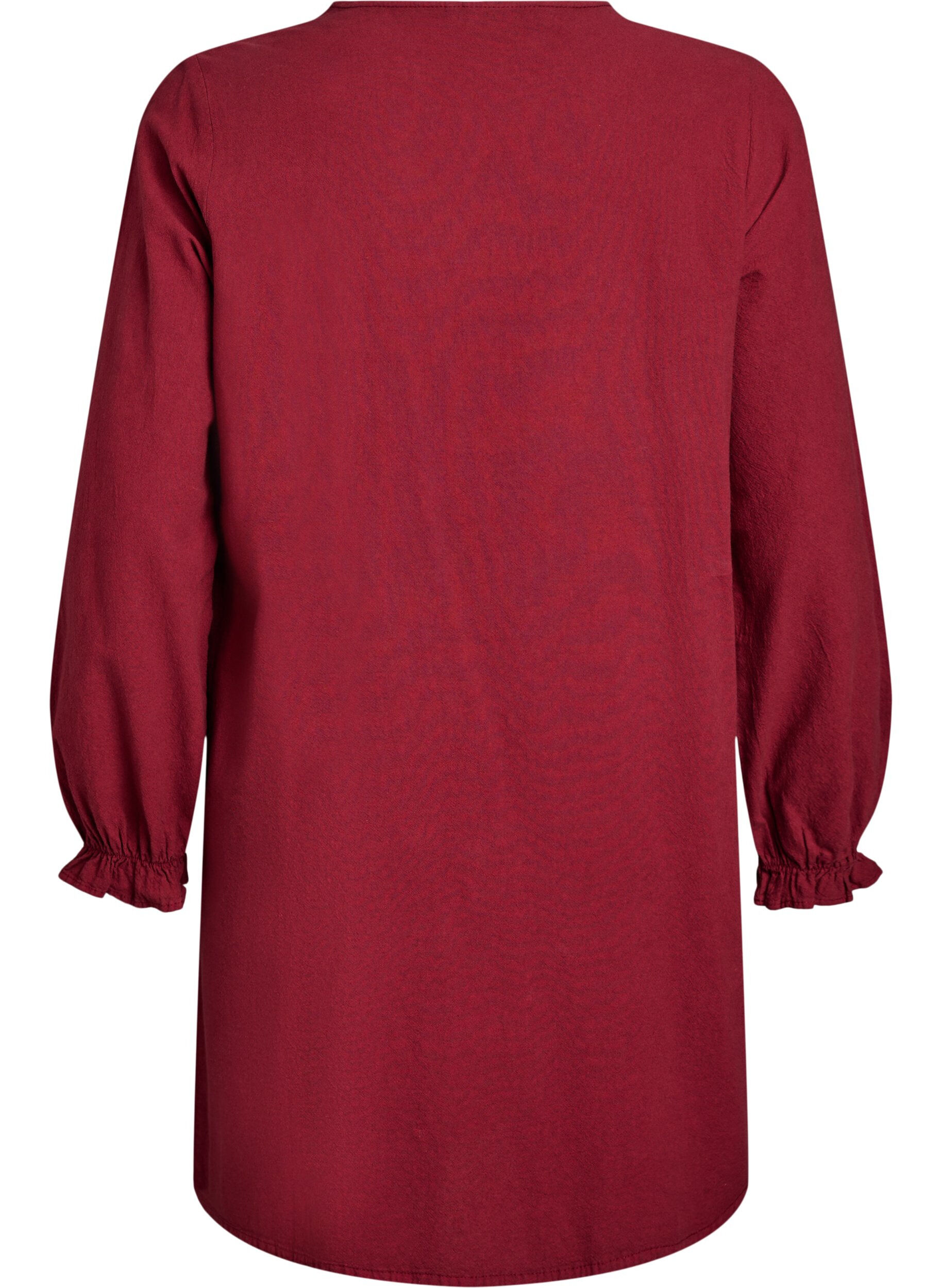 Zizzi Kurzes Kleid aus Baumwolle mit V-Ausschnitt, Dunkles Bordeaux, Packshot image number 1