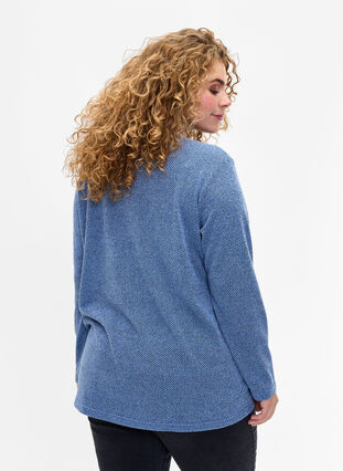 Melange Bluse mit rund um den Neck und langen Ärmel, Blue Bonnet, Model image number 1