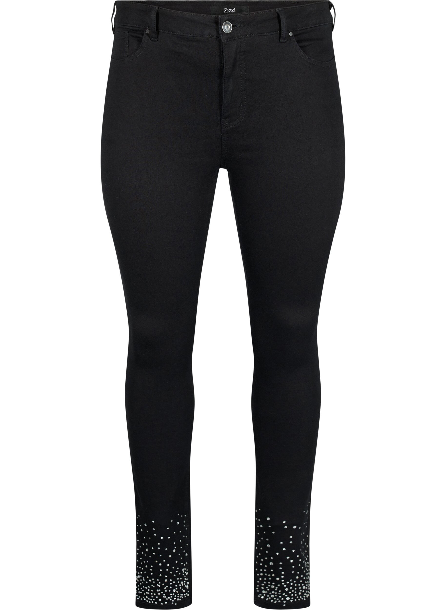 Zizzi Hochtaillierte Amy-Jeans mit Strasssteinen, Black, Packshot image number 0