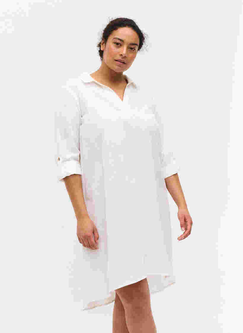 Kleid mit V-Ausschnitt und Kragen, White, Model