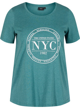 Meliertes T-Shirt mit Print und kurzen Ärmeln, Pacific Mel., Packshot image number 0