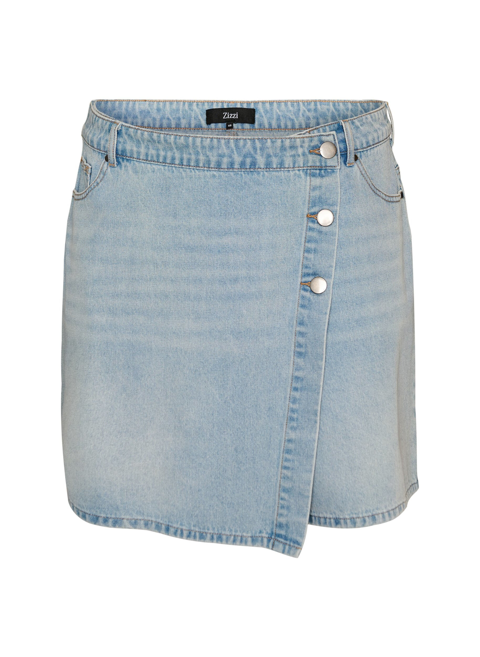 ZizziDenimskort mit Wickeloptik und hoher Taille, Blau, Packshot image number 0