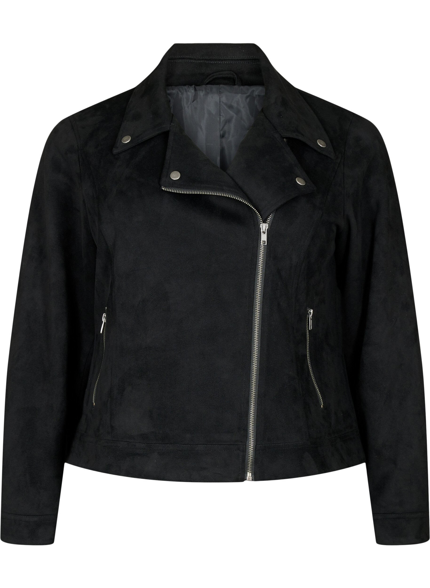 Zizzi Bikerjacke aus Wildlederimitat, Black, Packshot image number 0