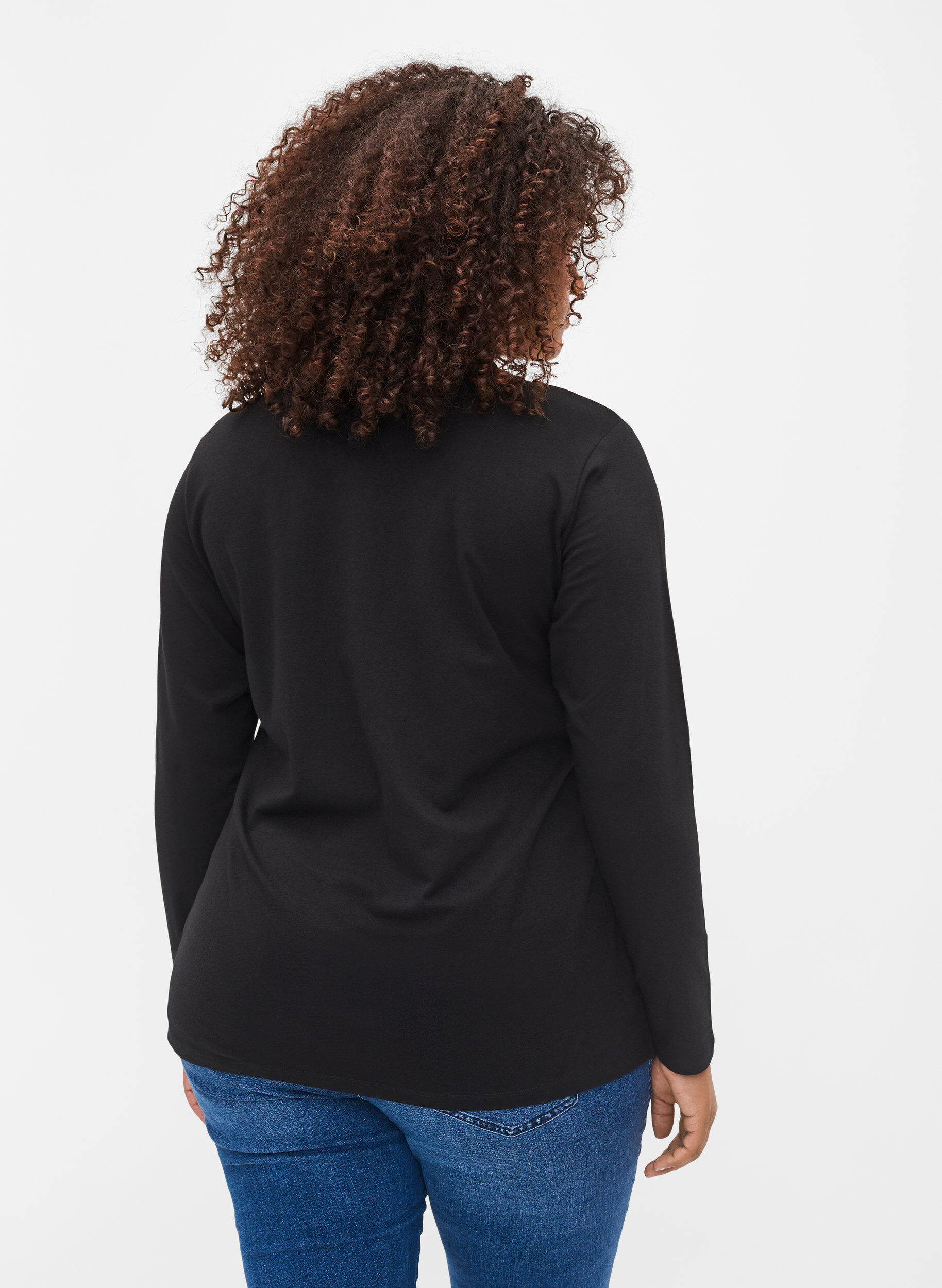 Zizzi Unifarbene Basic-Bluse aus Baumwolle, Solid Black, Model image number 1